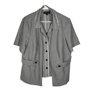 Perceptions Woman Grey Layered Look Short Sleeve Button Front Jacket Size 16W